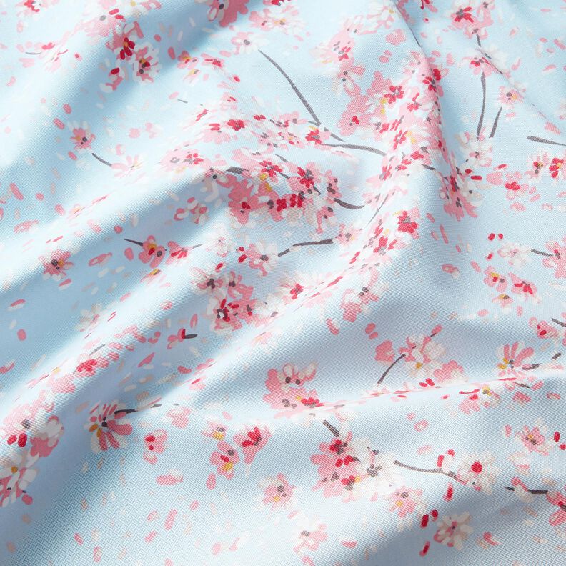 Tecido para decoração Meio linho Panamá Ramos de flor de cerejeira – azul claro/rosa,  image number 2
