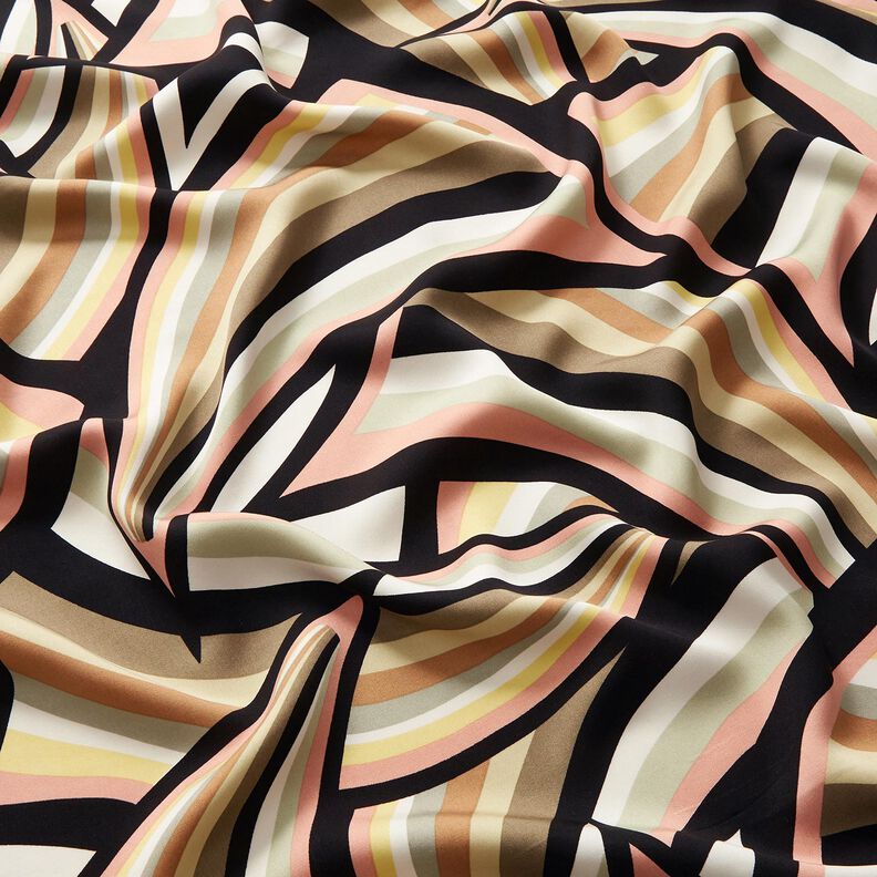 Tecido de viscose Linhas abstratas – preto/ouro rosé,  image number 2