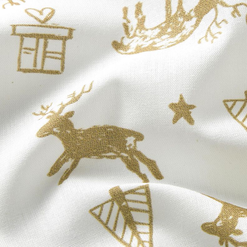 Tecido de algodão Cretone Renas e estrelas – marfim/dourado,  image number 2