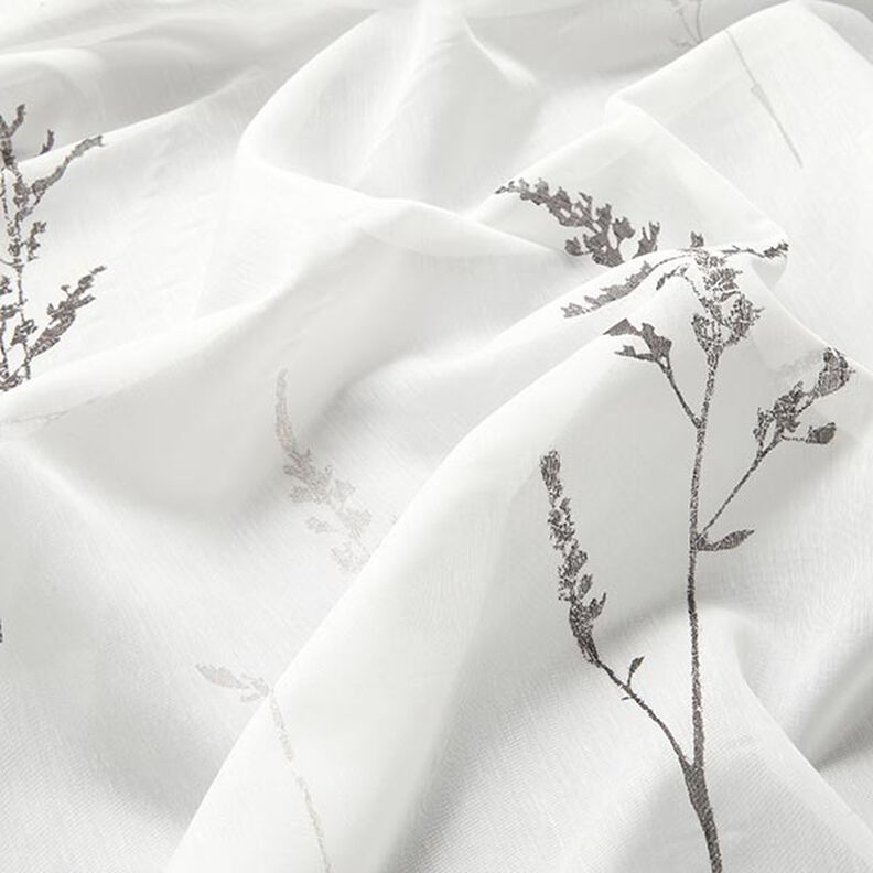 Tecido para cortinados Voile Gramíneas finas 295 cm – branco/preto,  image number 2