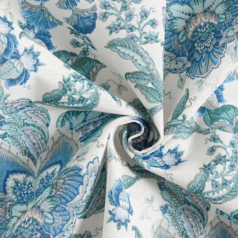 Tecido para decoração Lona Ornamentos florais orientais 280 cm – branco/azul,  image number 3