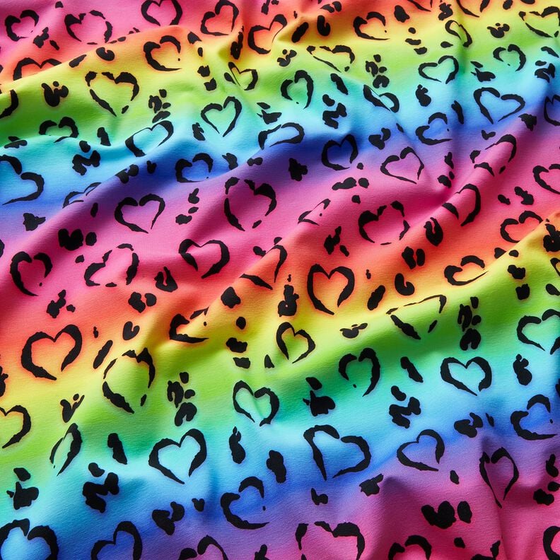 Jersey de algodão Leo Hearts Rainbow | Glitzerpüppi – preto/mistura de cores,  image number 1