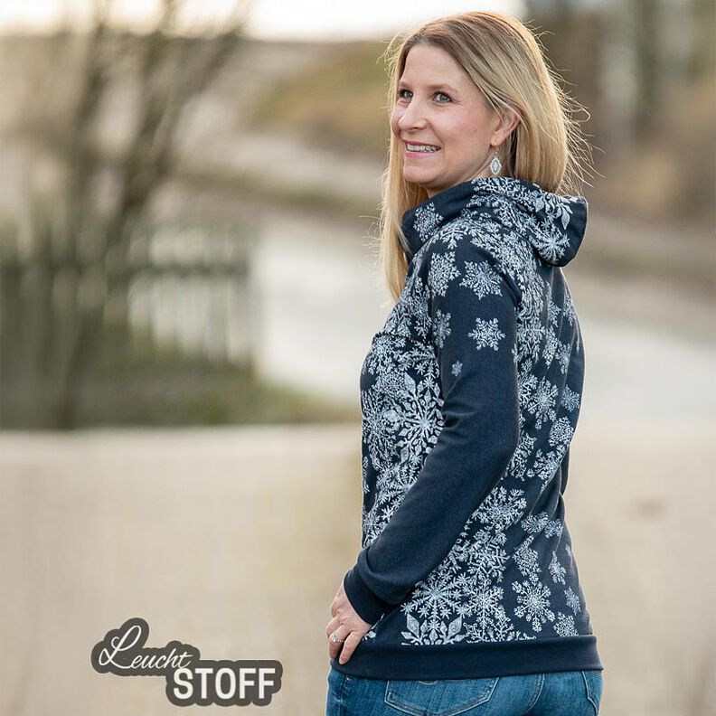 French Terry Sweat de verão Flores de gelo Tecido com orla | Glitzerpüppi – azul-noite/branco,  image number 7