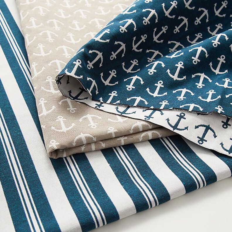 Tecido para decoração Jacquard Riscas – azul-oceano/branco,  image number 5