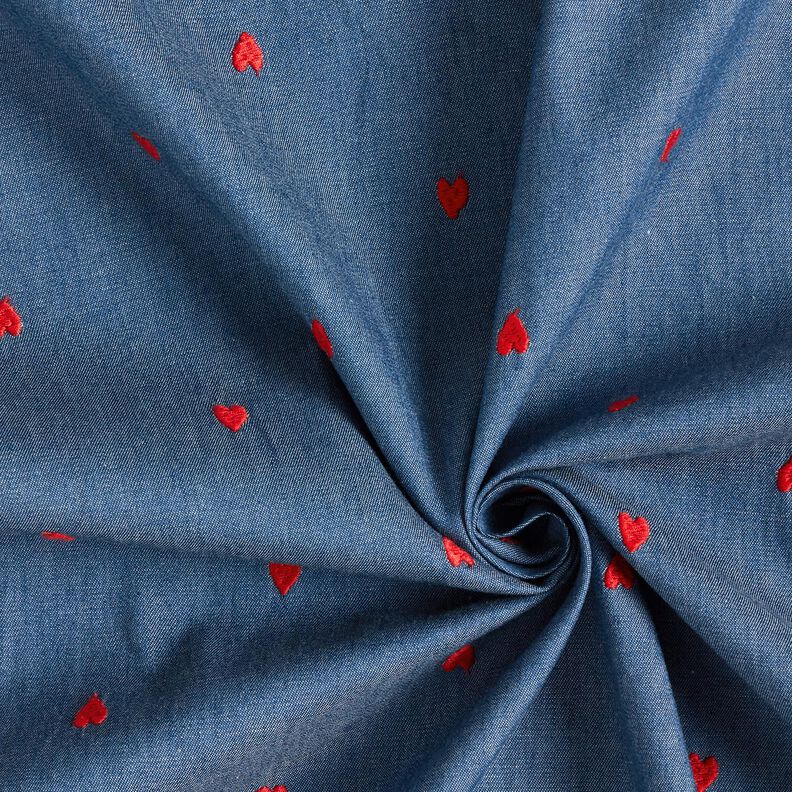 Chambray Corações bordados – azul ganga/vermelho-fogo,  image number 3