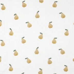 Musselina/ Tecido plissado duplo Pera Impressão Digital | Poppy Fabrics – branco/amarelo-azeitona, 