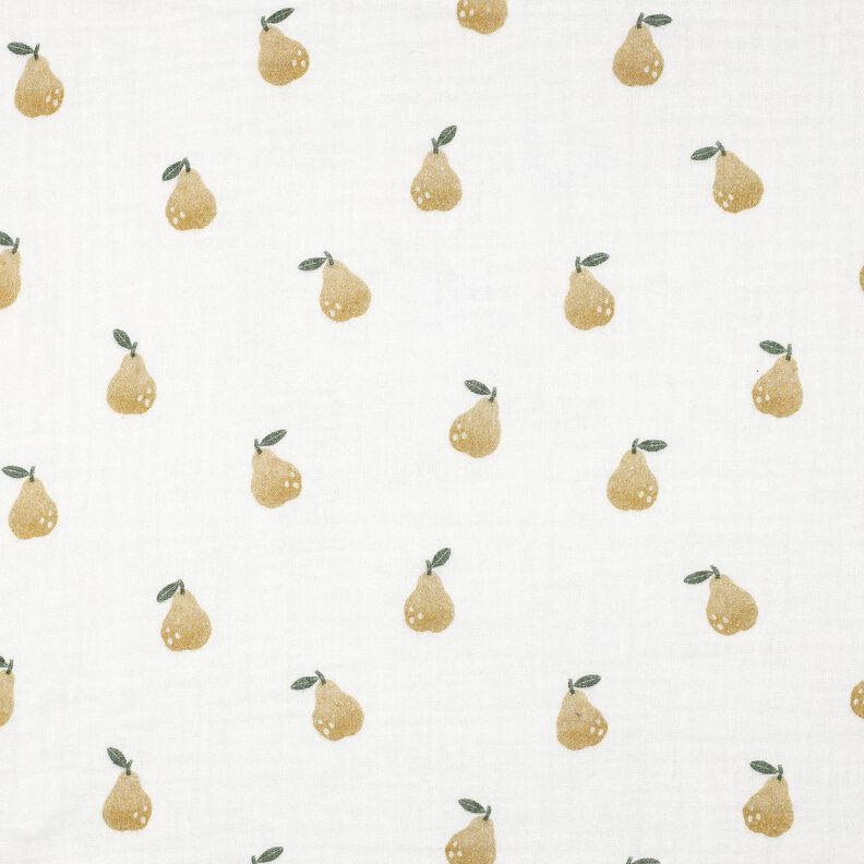 Musselina/ Tecido plissado duplo Pera Impressão Digital | Poppy Fabrics – branco/amarelo-azeitona,  image number 1