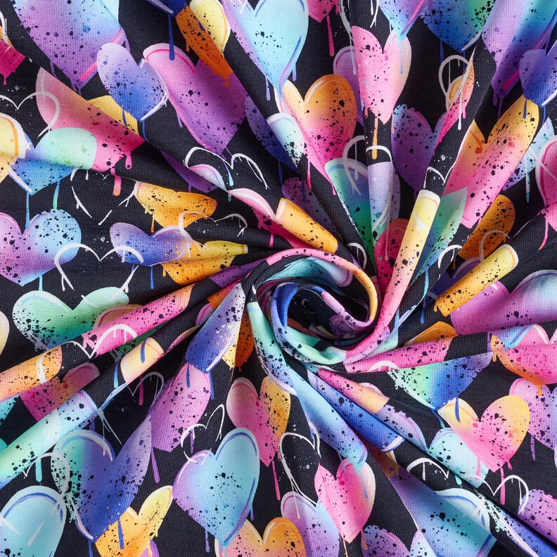 Jersey de algodão Corações coloridos | Glitzerpüppi – preto,  image number 3