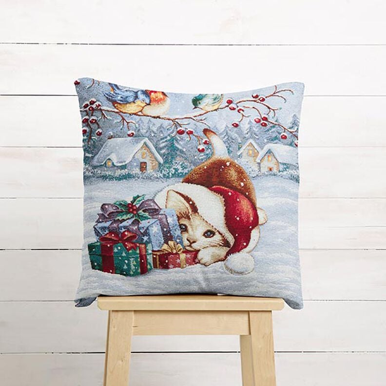 Painel decorativo Gobelina Gato com presentes – azul claro/carmin,  image number 5