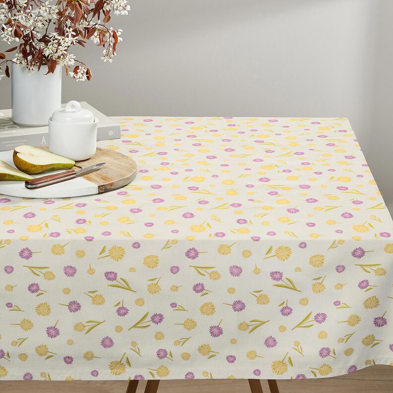 Tecido para decoração Meio linho Panamá Pequenas flores de primavera – branco sujo/amarelo-baunilha,  image number 7