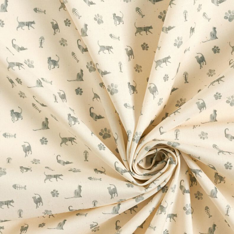 Popelina de algodão Bio Gatos e pegadas de animal – branco sujo/cinzento,  image number 3