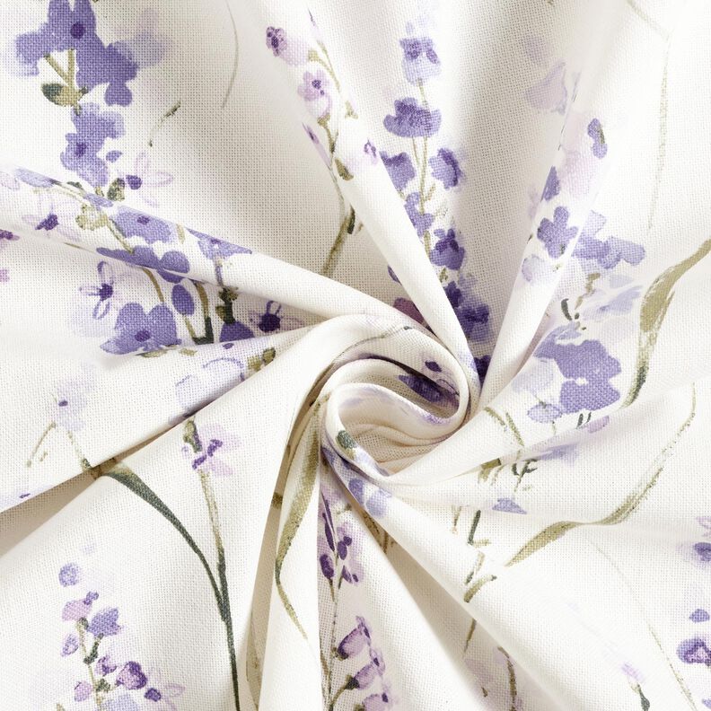 Tecido para decoração Meio linho Panamá Campo de lavanda – marfim/lilás,  image number 3
