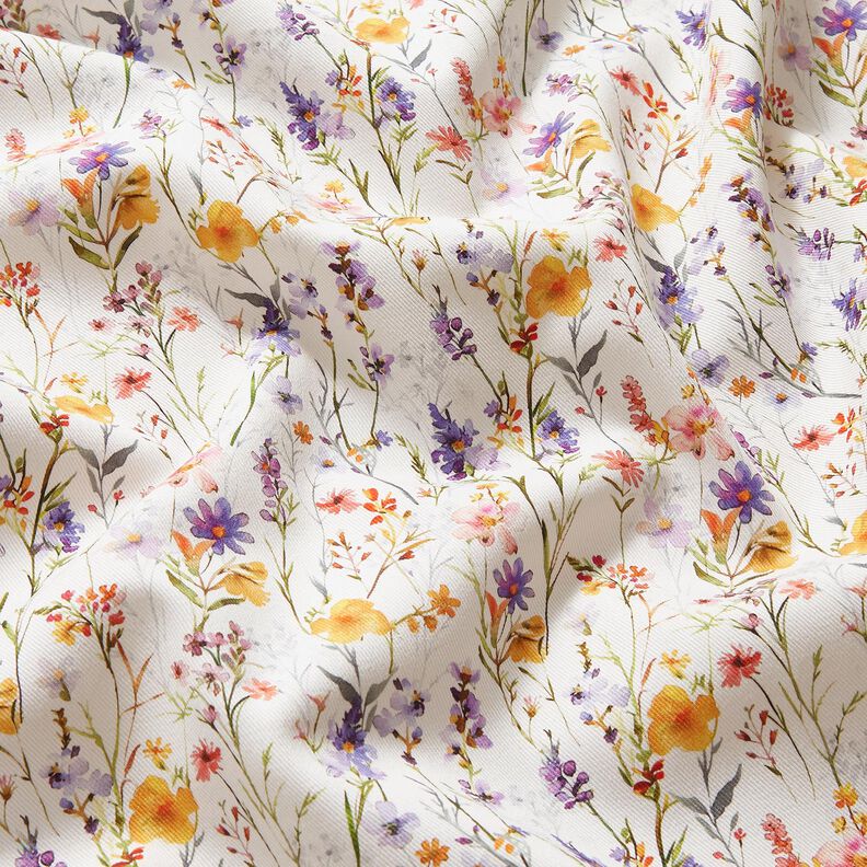 Tecido para decoração Sarja de algodão Flores silvestres – marfim/roxo,  image number 2