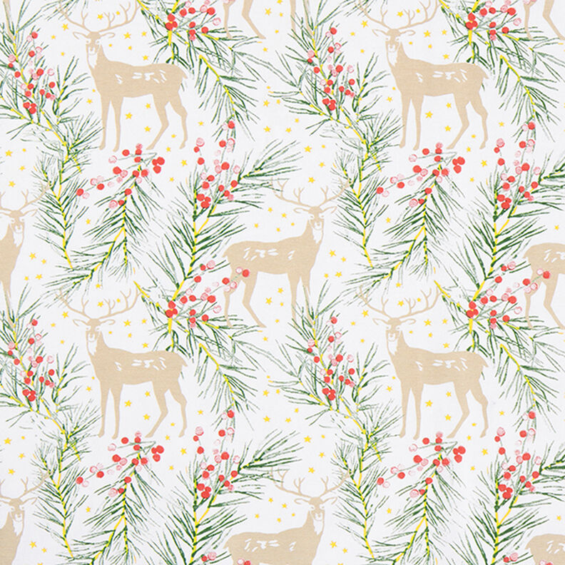 Tecido para decoração Lona Renas e ramos – branco,  image number 1