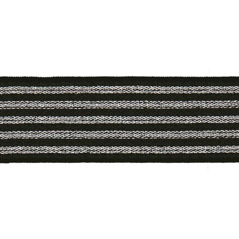 Elástico às riscas [ Largura: 25 mm ] – preto/prateado,  image number 1