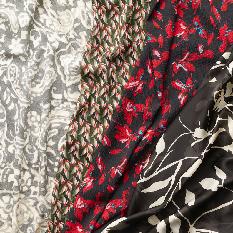 Crepe Chiffon Padr&atilde;o de folhas &ndash; preto/verde amarelado,  image number 5