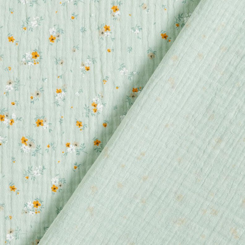 Musselina/ Tecido plissado duplo Flores românticas – menta clara,  image number 4