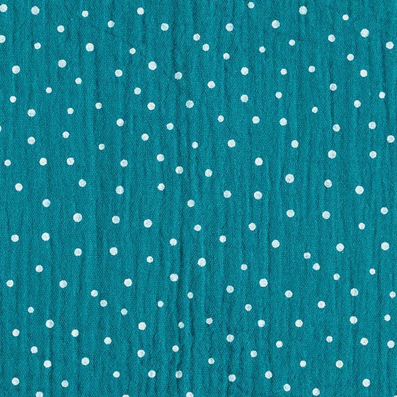 Musselina/ Tecido plissado duplo Pintinhas – azul petróleo/branco,  image number 1