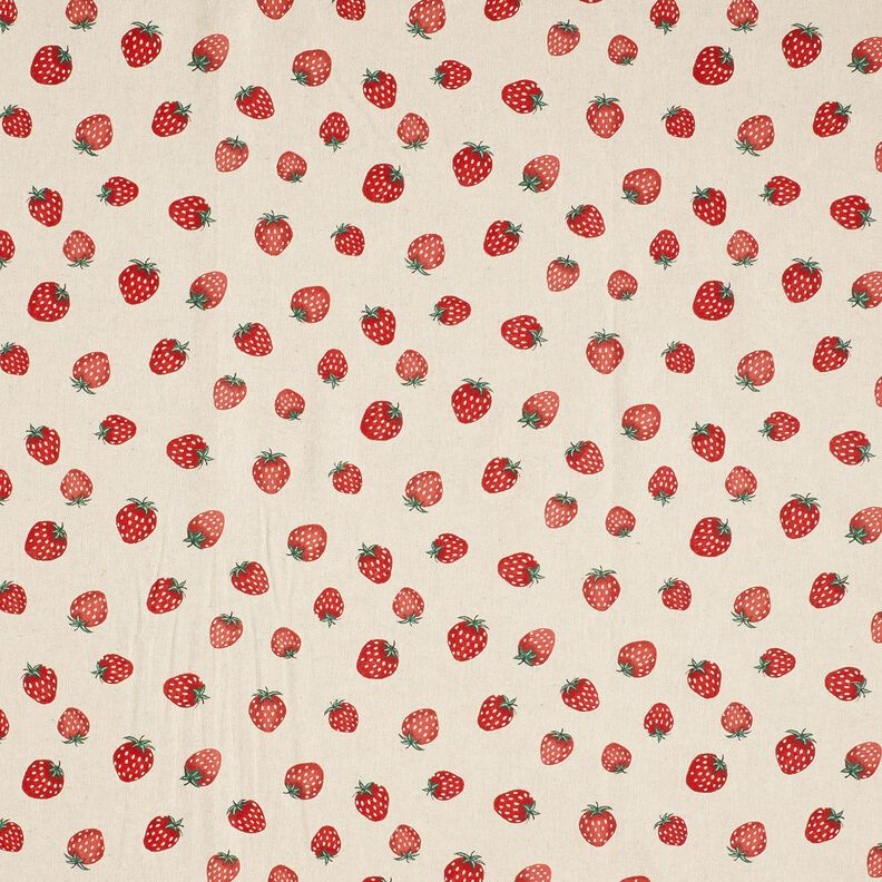 Tecido para decora&ccedil;&atilde;o Meio linho Panam&aacute; Morangos pequenos &ndash; vermelho/natural,  image number 1