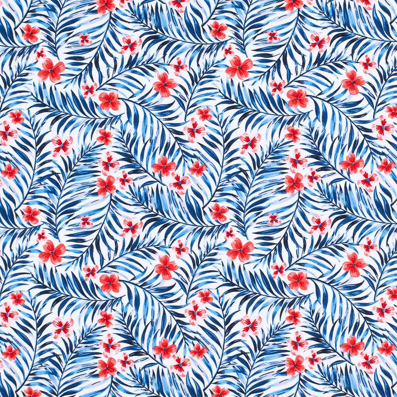 Tecido para fatos de banho Flores e folhas de palmeira – branco/índigo,  image number 1
