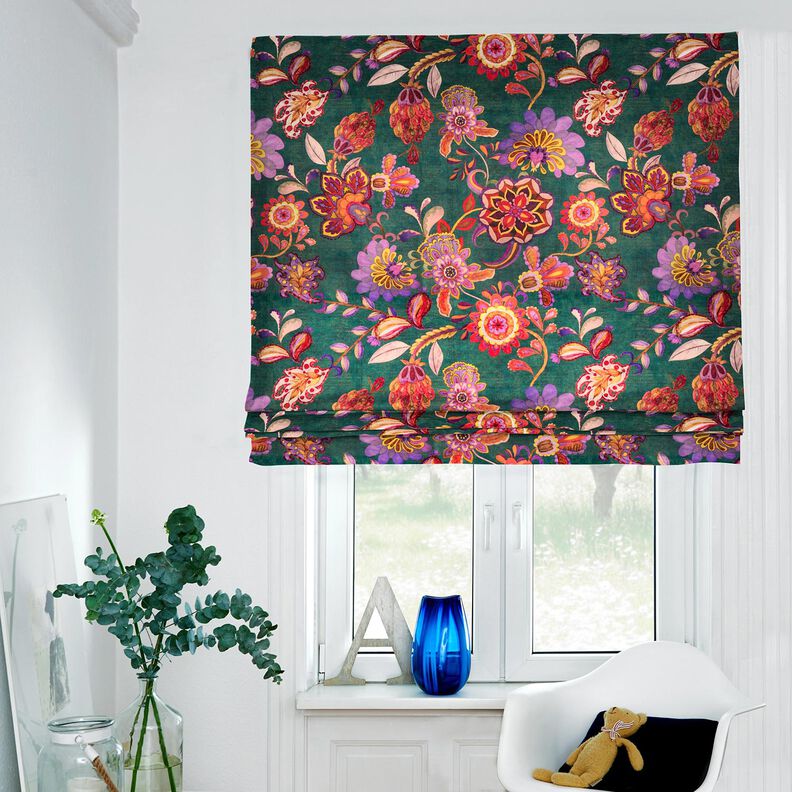 Veludo para decoração Gavinha floral – pinheiro azul/rosé,  image number 6