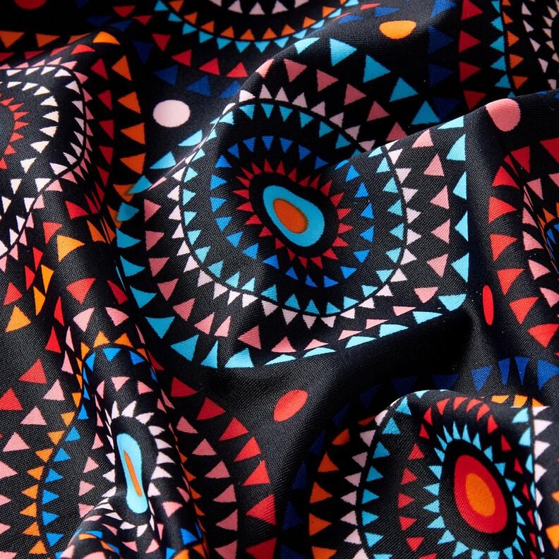 Tecido para fatos de banho Mandala – preto azulado/vermelho-fogo,  image number 2