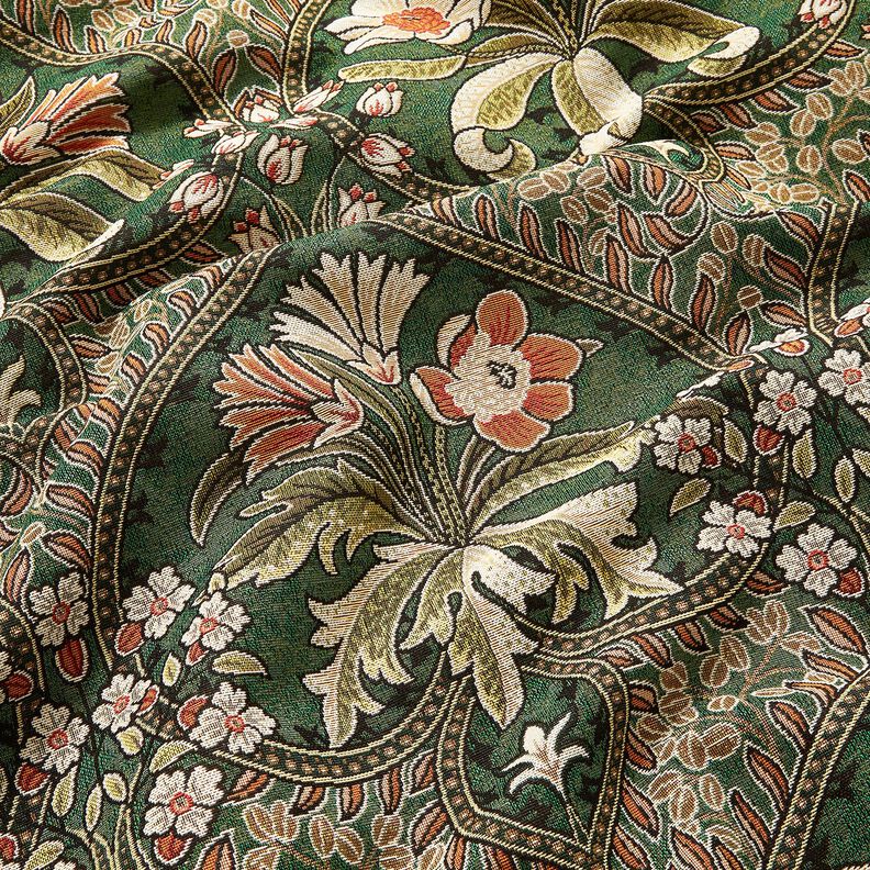Tecido para decoração Gobelina Ornamentos florais – verde/laranja-claro,  image number 2