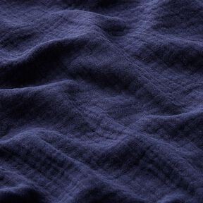 GOTS Musselina/ Tecido plissado duplo | Tula – azul-marinho | Retalho 80cm, 