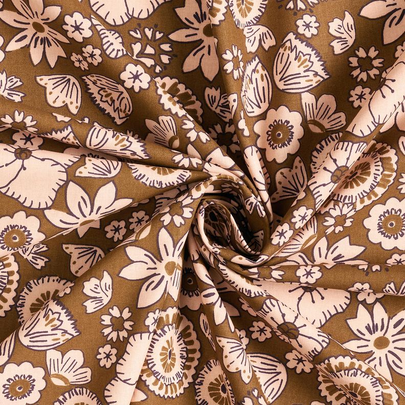 Tecido de algod&atilde;o Cretone Flores retro &ndash; oliva/ros&eacute;,  image number 3