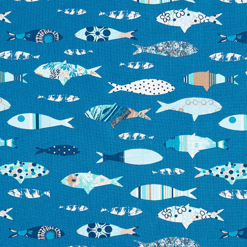 Tecido de algodão Cretone Peixes abstratos – azul,  image number 1