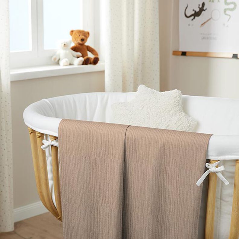 GOTS Musselina de algodão de três camadas – bege escuro,  image number 7