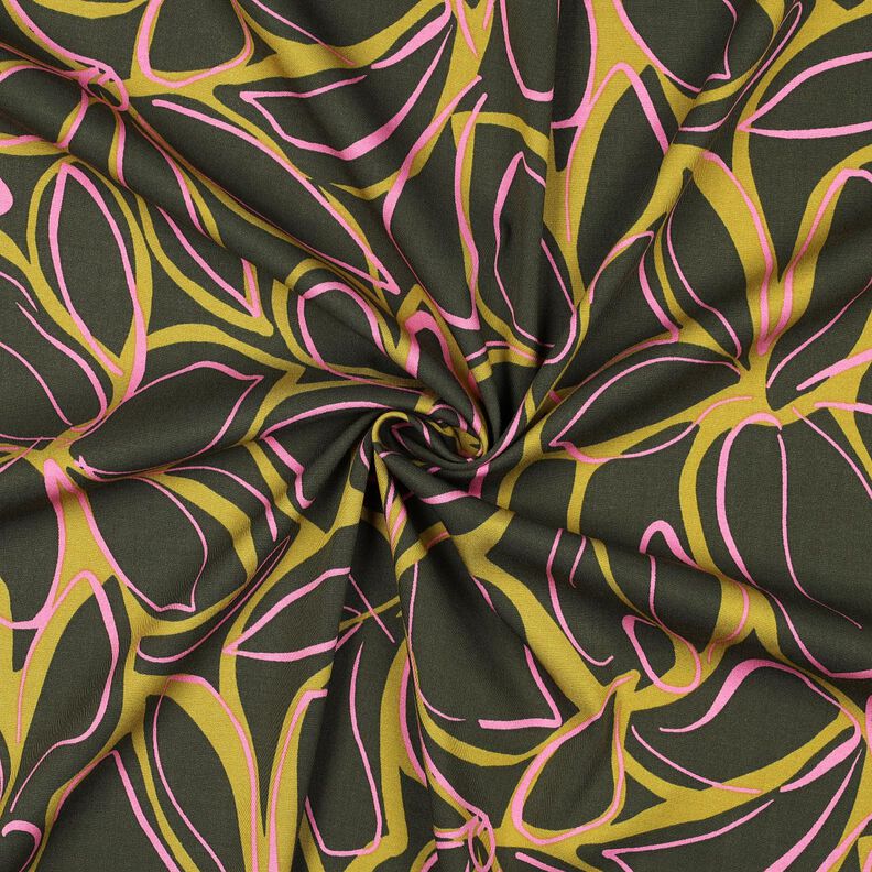 Viscose stretch Flores grandes – pinheiro escuro/amarelo-azeitona,  image number 3