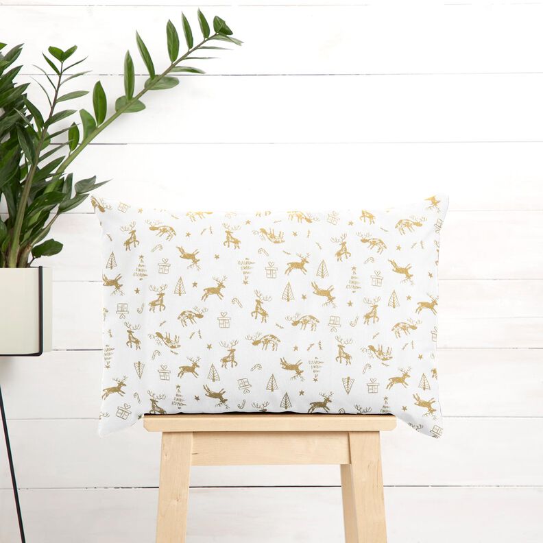 Tecido de algodão Cretone Renas e estrelas – marfim/dourado,  image number 6