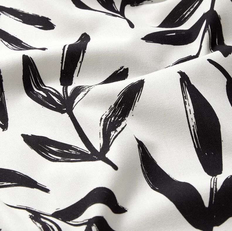 Tecido para decora&ccedil;&atilde;o Meio linho Panam&aacute; Folhas minimalistas &ndash; preto/marfim,  image number 2