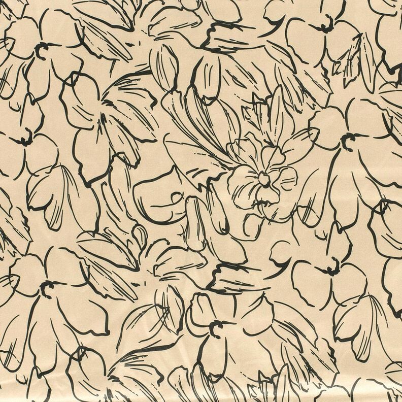 Tecido aveludado elástico Esboços de flores – cor de areia/preto,  image number 1