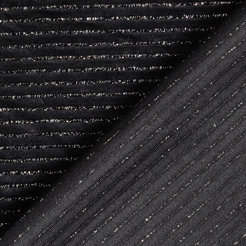 Tecido aveludado Nicki Riscas brilho – preto/prata metálica,  image number 4