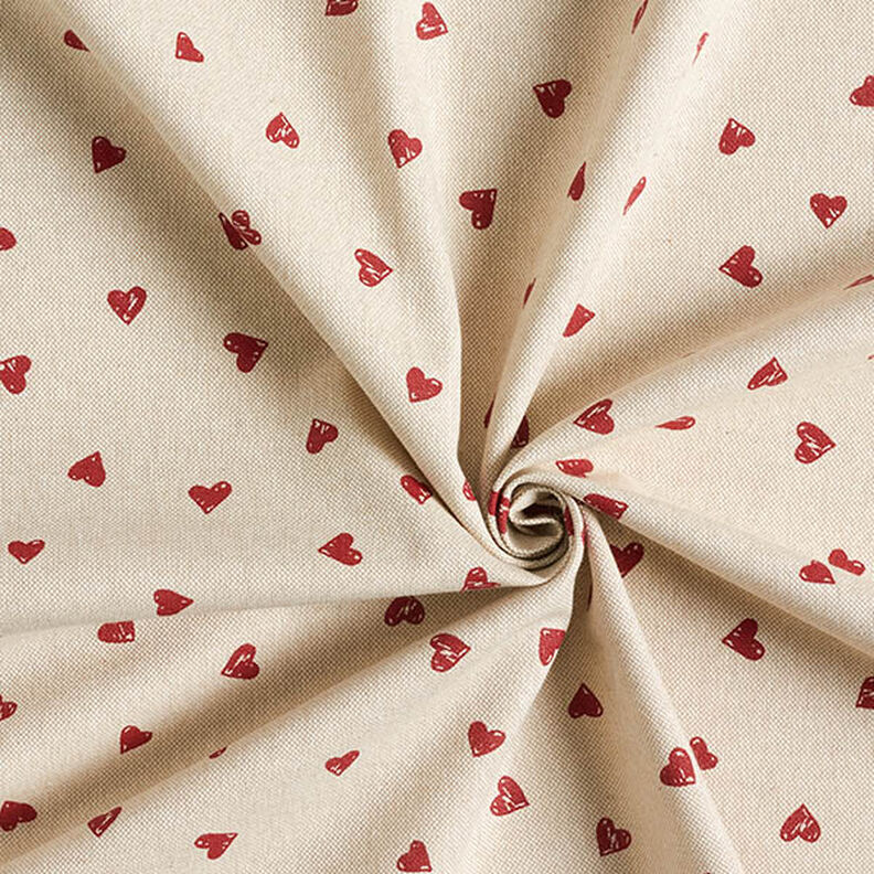 Tecido para decoração Meio linho Panamá Pequenos corações – carmin/natural,  image number 3