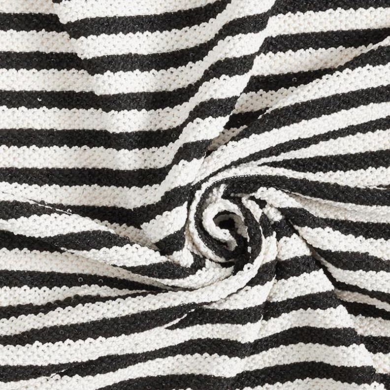 Tecido de malha Riscas brilhantes com lantejoulas – branco sujo/preto,  image number 3