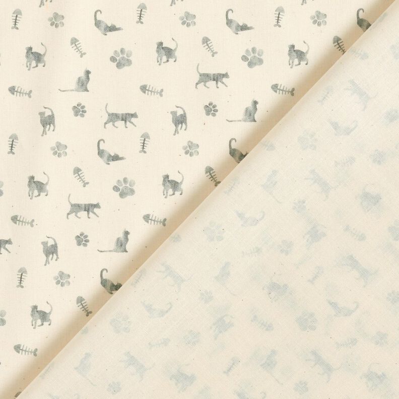 Popelina de algodão Bio Gatos e pegadas de animal – branco sujo/cinzento,  image number 4