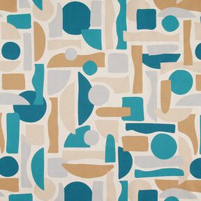 Tecido para decoração Meio linho Panamá Formas abstratas – natural/azul petróleo, 