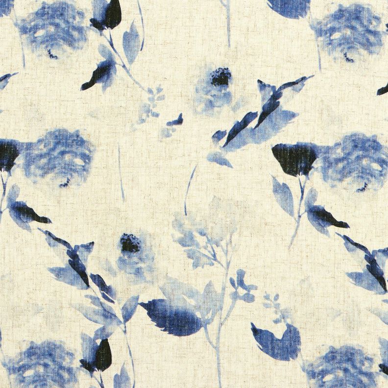 Mix de linho e viscose Rosas em aguarela – natural/azul-marinho,  image number 1