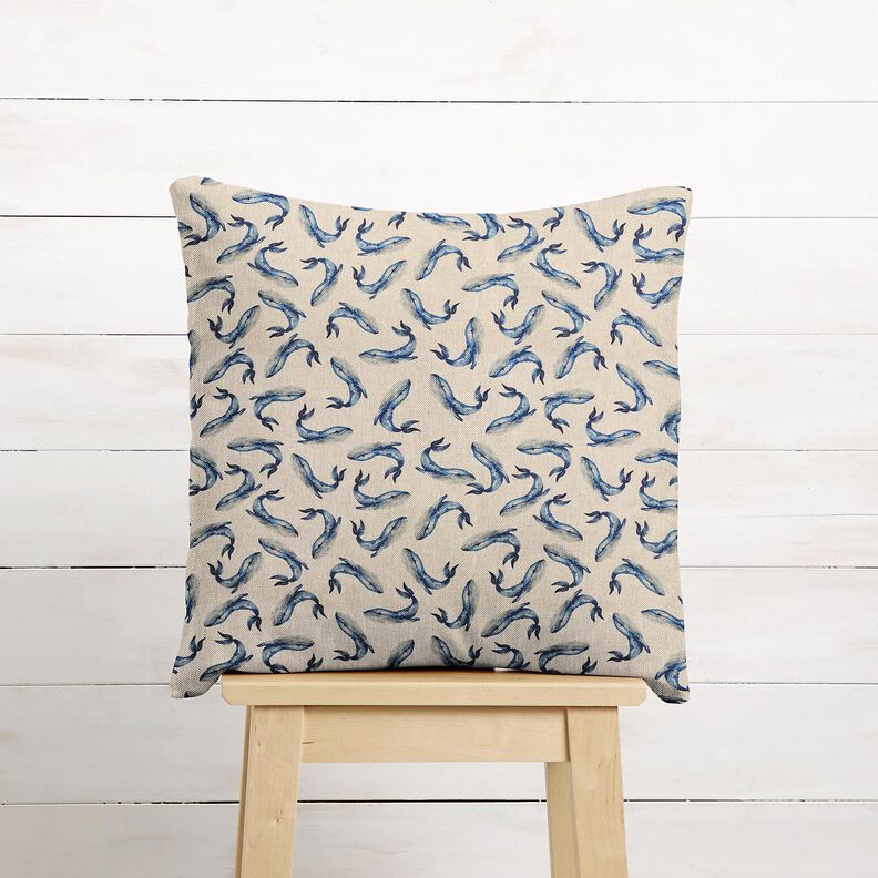 Tecido para decora&ccedil;&atilde;o Meio linho Panam&aacute; Baleias &ndash; &iacute;ndigo/natural,  image number 6