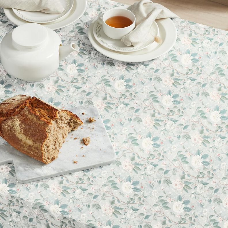 Tecido de algodão Popelina Ramos floridos finos – azul prateado,  image number 7