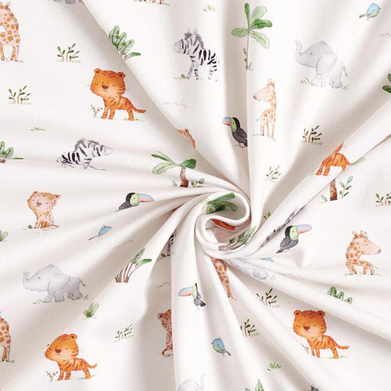GOTS Jersey de algodão Animais da selva bebés Impressão Digital – branco sujo,  image number 3