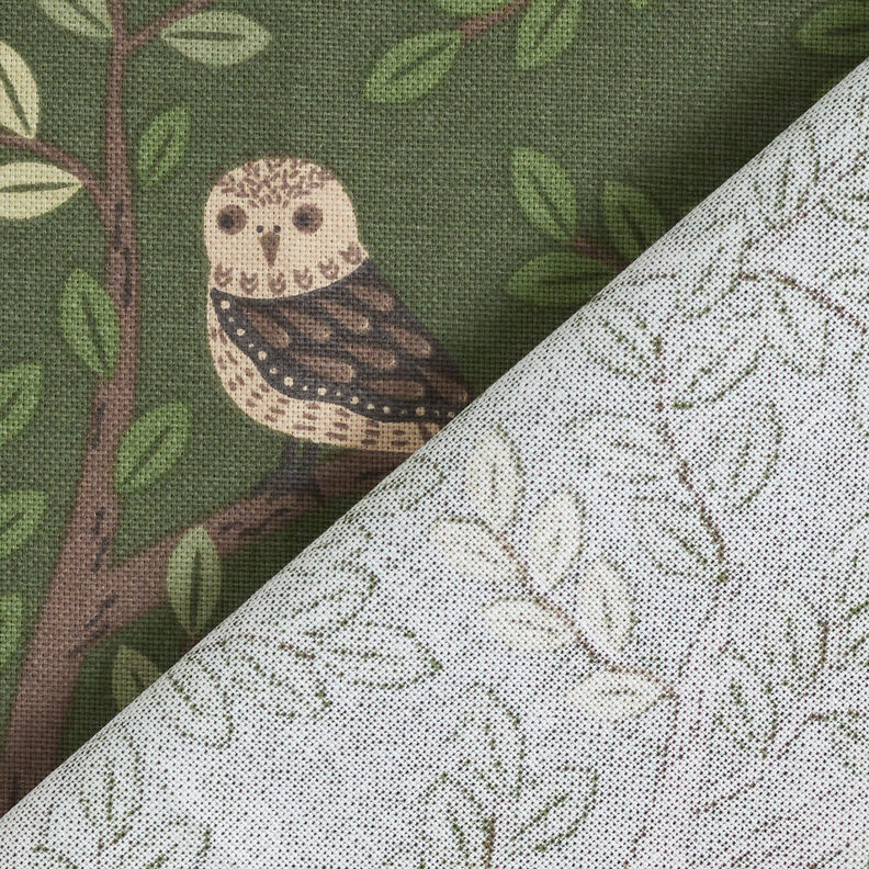 Tecido para decoração Meio linho Panamá Corujas da floresta – verde escuro/cor de chocolate,  image number 4