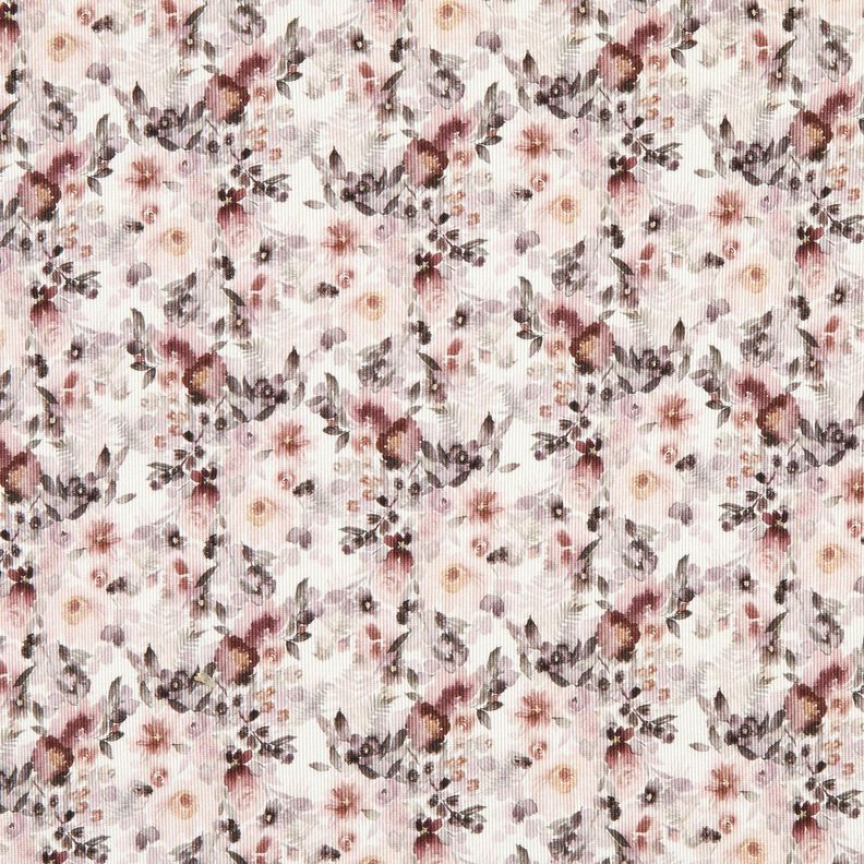 Jersey canelado Flores românticas Impressão Digital – branco sujo,  image number 1