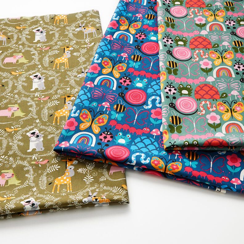 Tecido de algodão Cretone Borboletas e abelhas – eucalipto/rosa,  image number 5