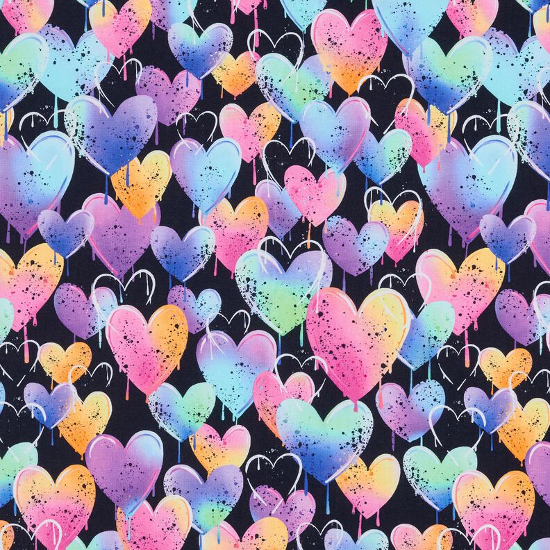 Jersey de algodão Corações coloridos | Glitzerpüppi – preto,  image number 1