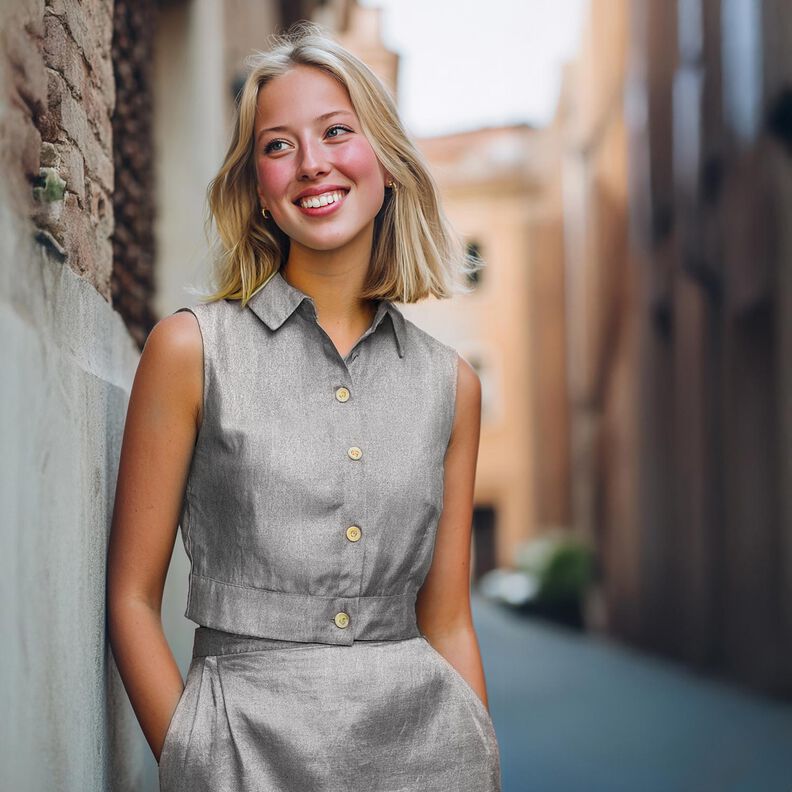 Popelina de algodão adornado com película Liso – prata metálica,  image number 4