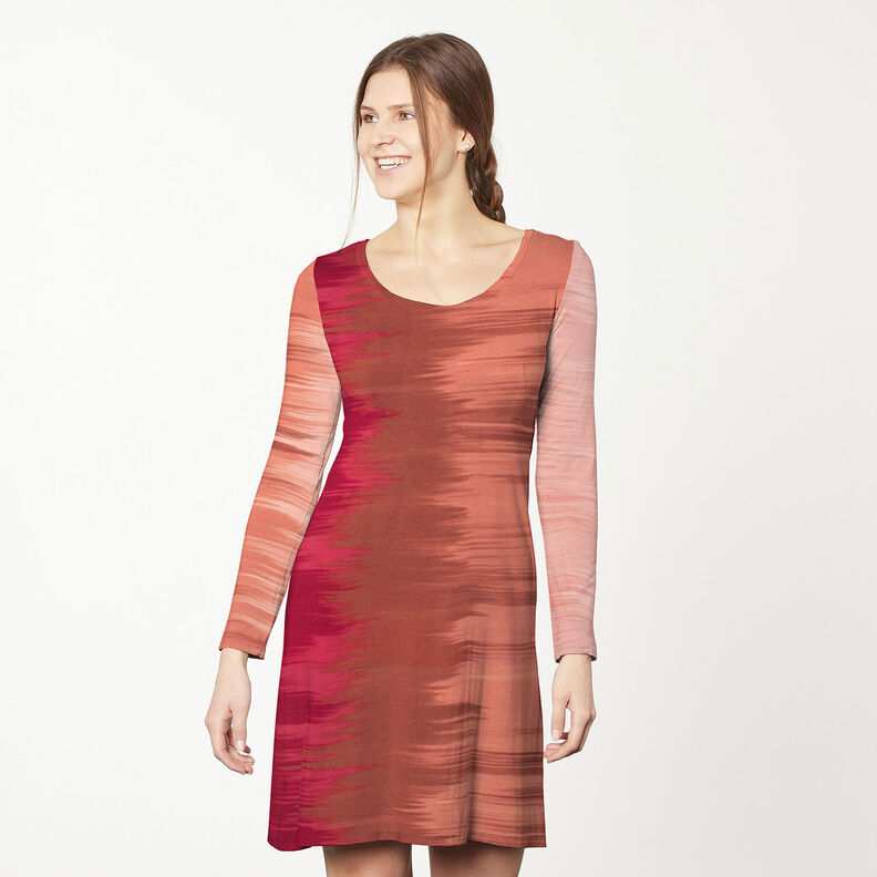 Jersey de viscose Gradação de cor Riscas na vertical – vermelho escuro/damasco,  image number 7